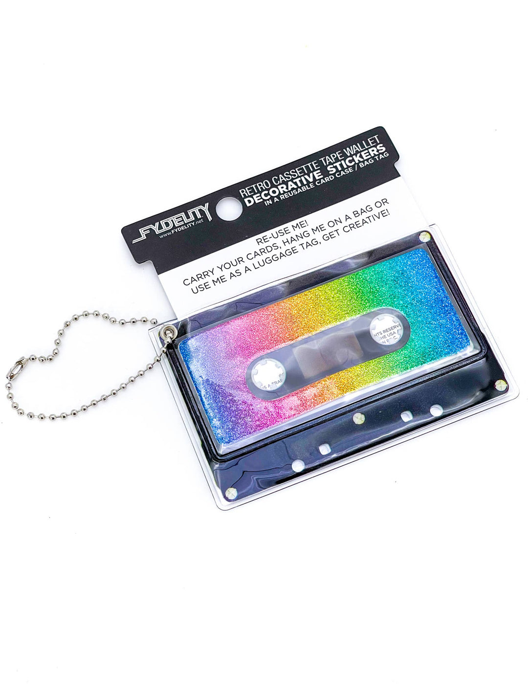 DAZZLER Rainbow Glitter Old Skool Cassette Wallet Sticker & Bag Tag - UNDFIND