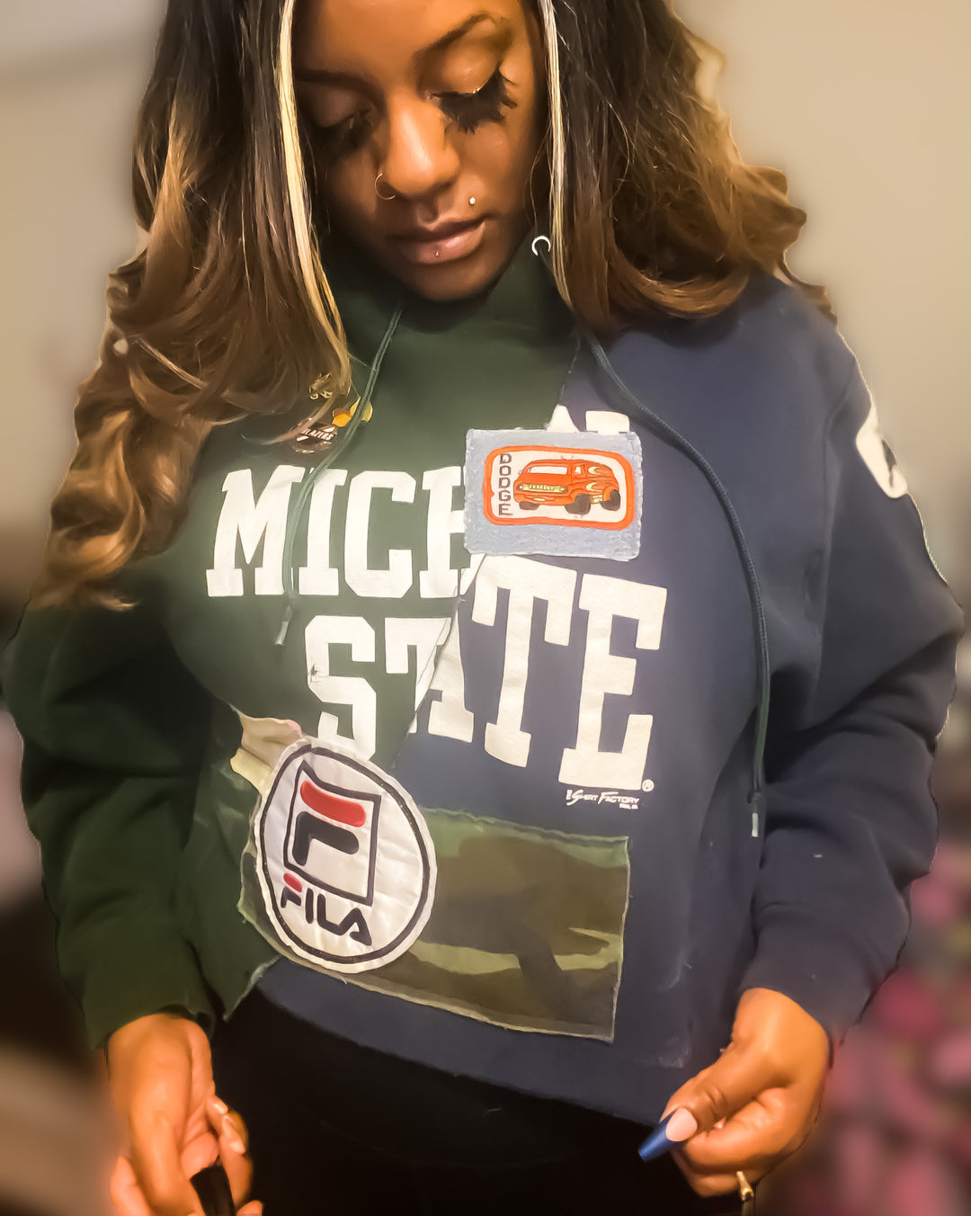 Michigan State Hand Crafted Crop Hoodie - UNDFIND